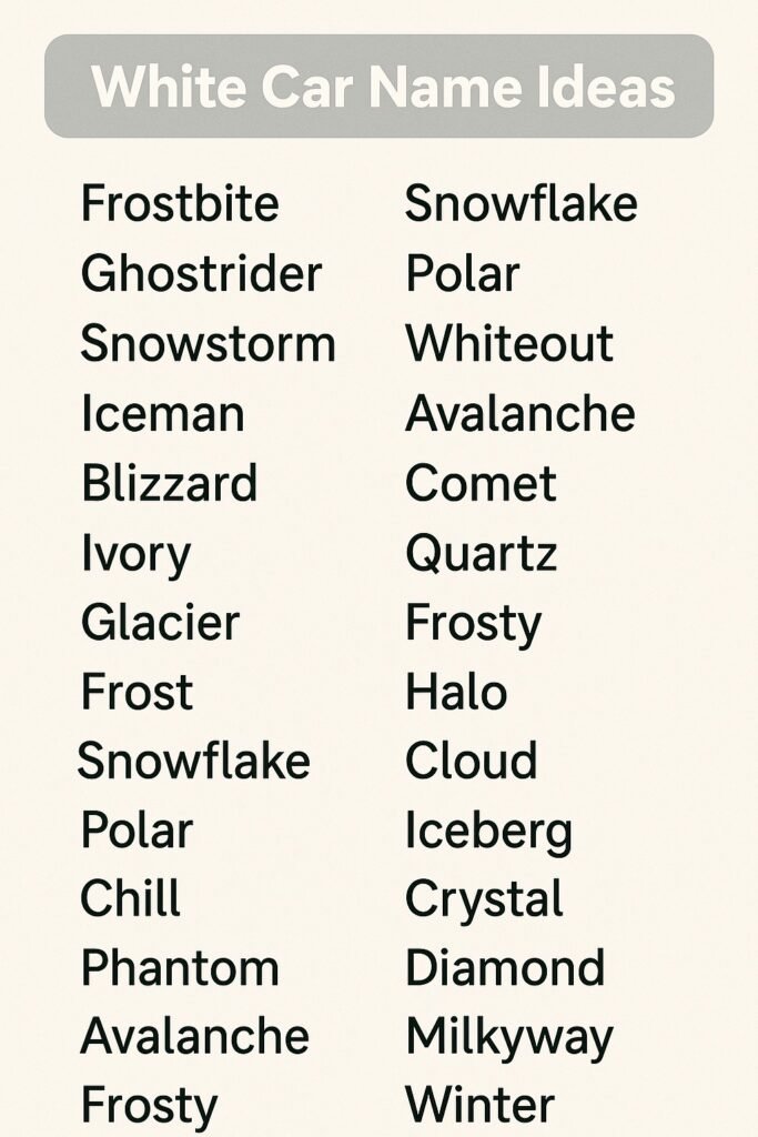 900+ White Car Name Ideas 2025