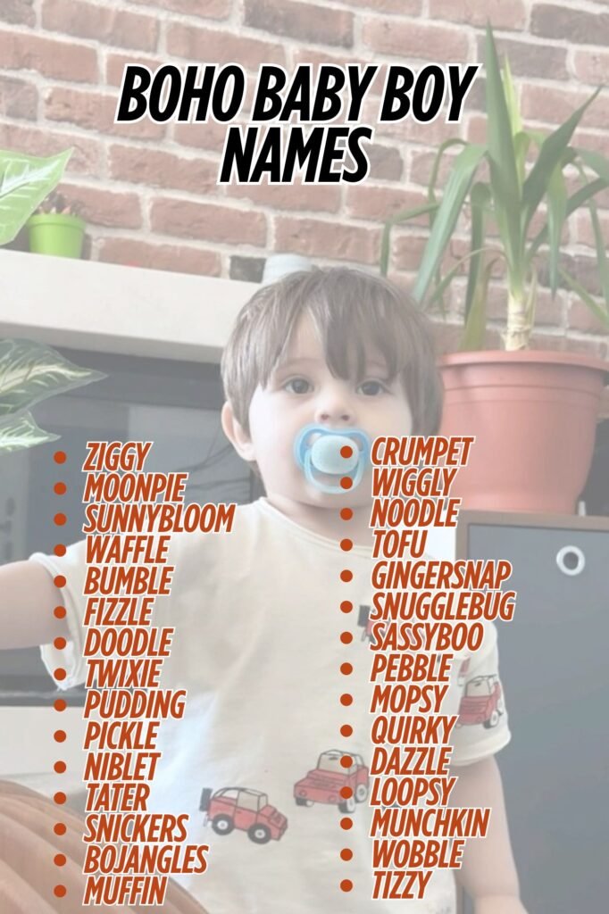 Soft-colored nursery with earthy tones and wooden name blocks spelling out boho names