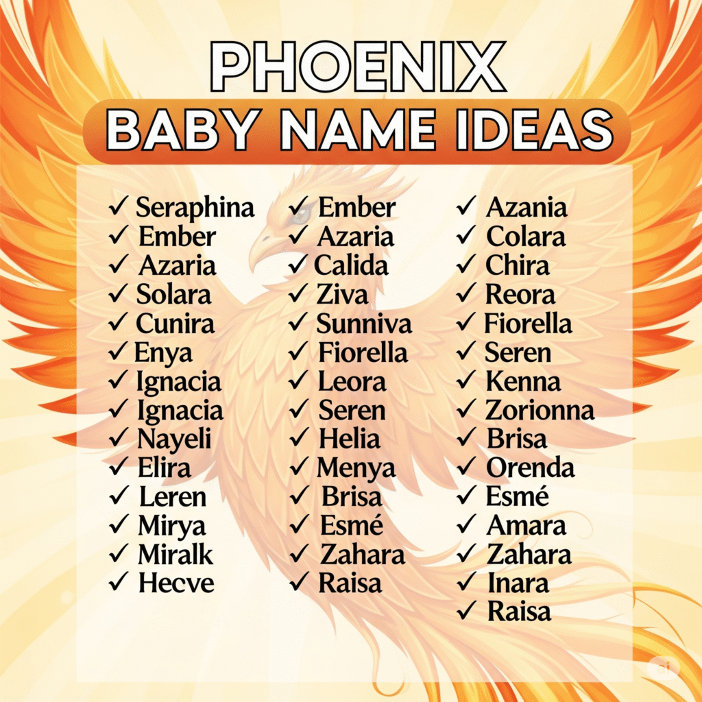 Creative name list featuring fiery, bold, and meaningful phoenix baby name ideas