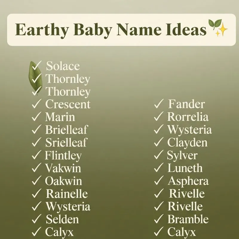 Peaceful and rustic baby names inspired by natural elements like flowers and trees