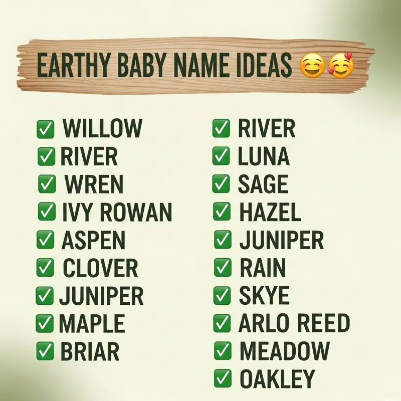 Names for babies inspired by earthy elements such as moss, rain, and blossoms