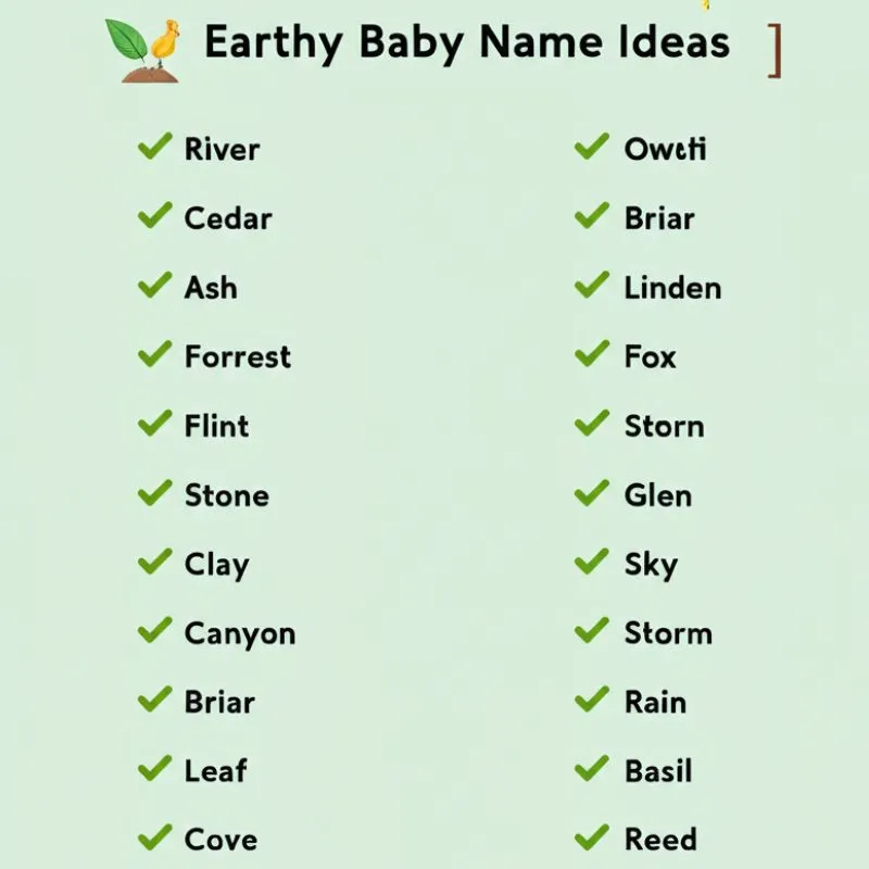 Earthy baby name ideas drawn from nature’s beauty including rivers, birds, and plants