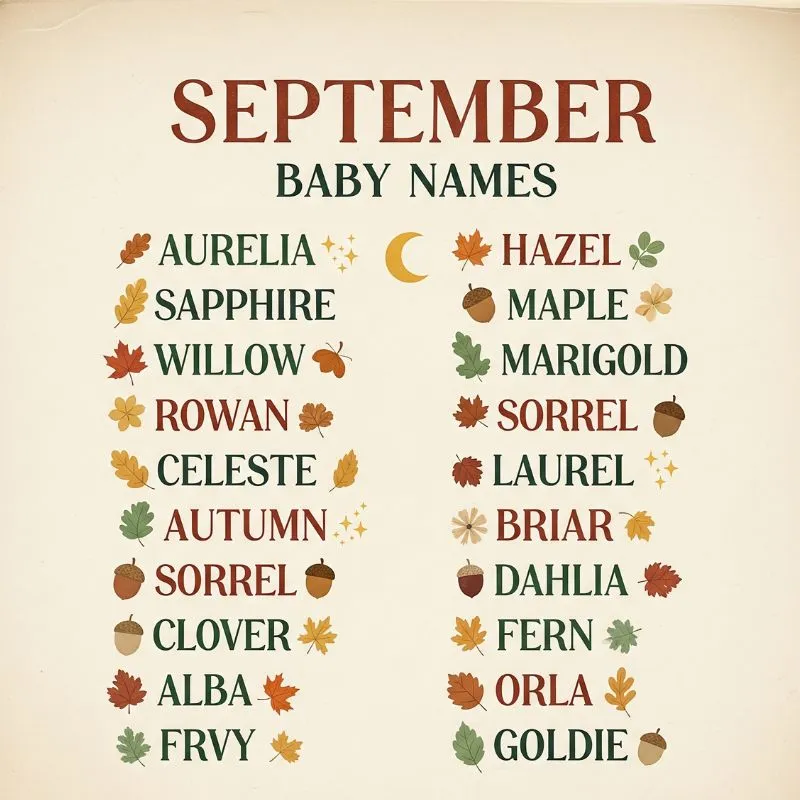 Seasonal September baby names inspired by fall, sapphire birthstone, and morning glory flower.