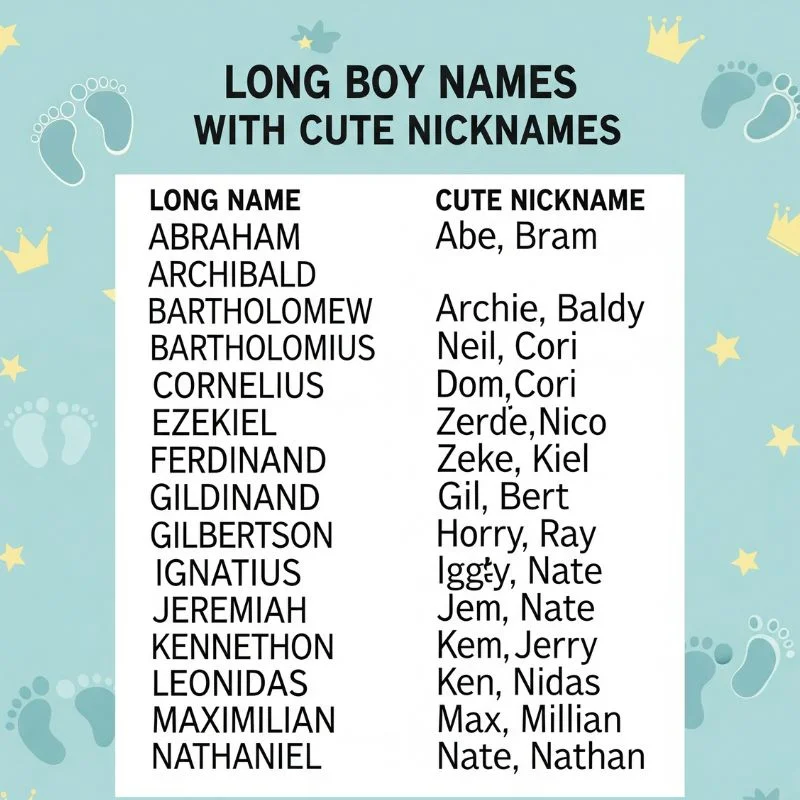 Modern and vintage long boy names paired with playful nicknames