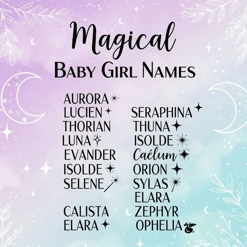 A dreamy illustration of a baby girl surrounded by flowers and stars, symbolizing whimsical baby girl names.
