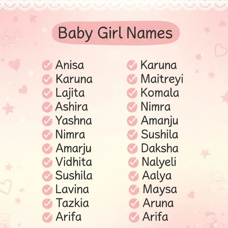 Baby girl surrounded by name tags representing names from different cultures