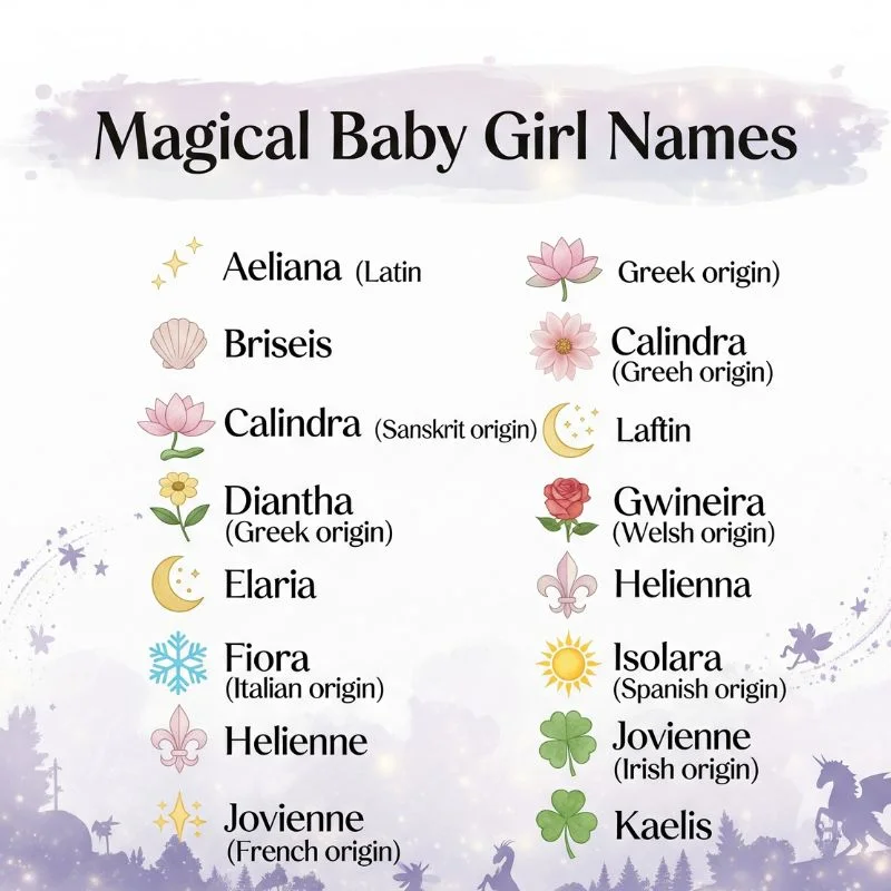 Magical illustration of a baby girl with angel wings, representing enchanting name inspiration.