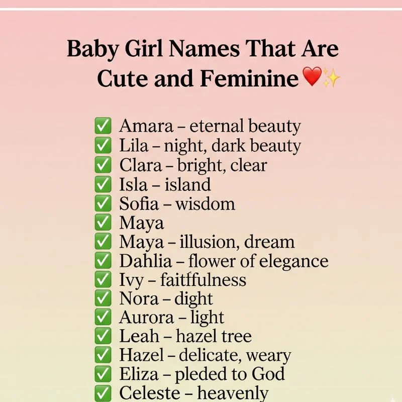Feminine and cute baby girl name ideas inspired by elegance and kindness.