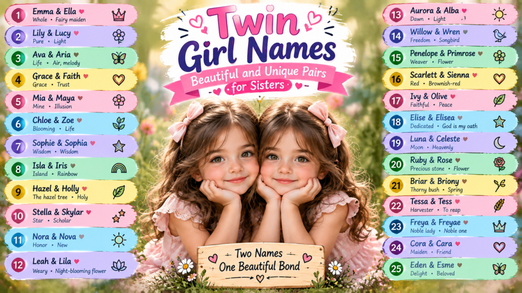 Twin Girl Names featuring beautiful and creative sister name pairs