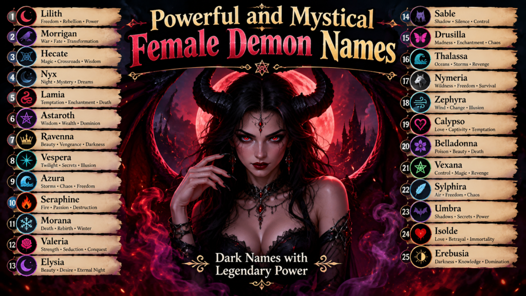 Powerful and Mystical Female Demon Names with 25 fantasy name ideas