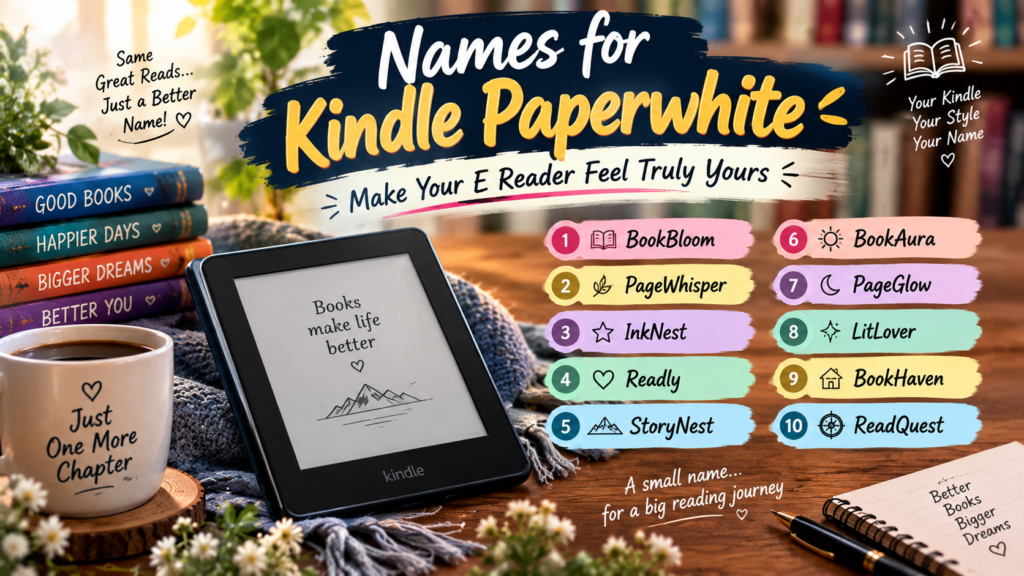 Cute and creative Names for Kindle Paperwhite with reading inspired ideas