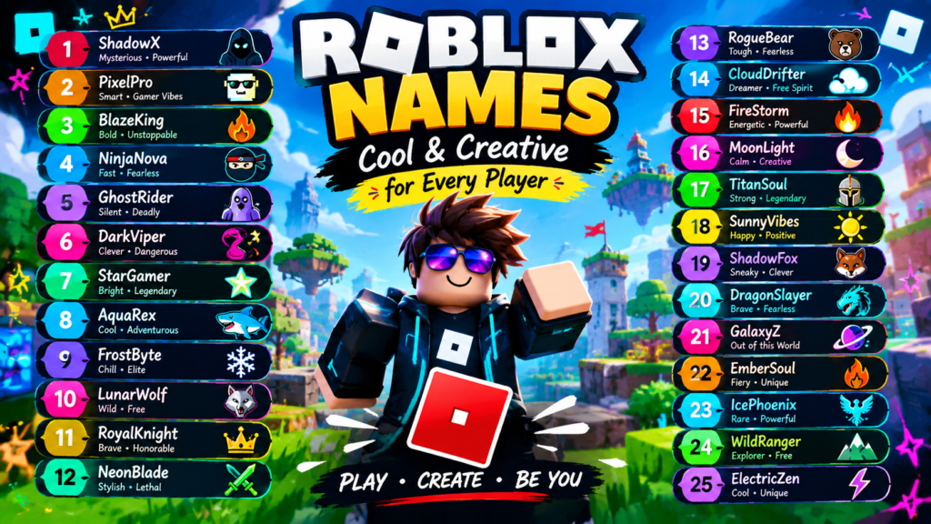 Roblox Names featuring 25 cool and creative name ideas