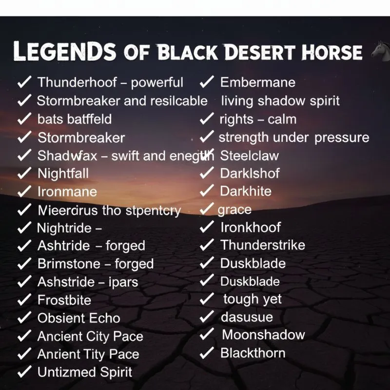 Illustration of fantasy horses from Black Desert Online with custom names