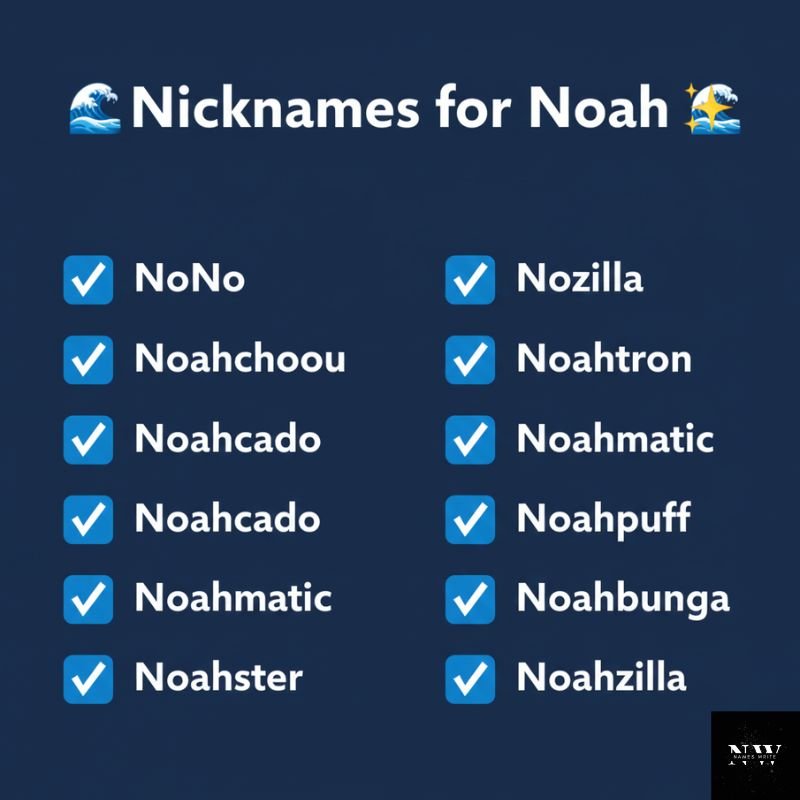 Fun typography layout showcasing funny and creative nicknames for Noah
