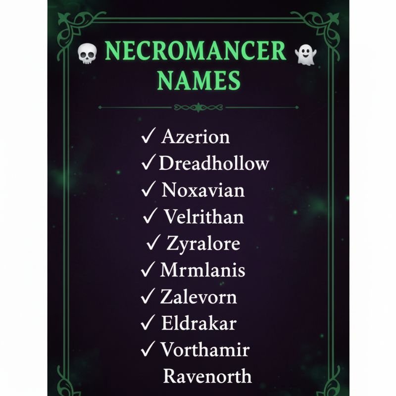 Gothic necromancer names reflecting death, shadows, and arcane power
